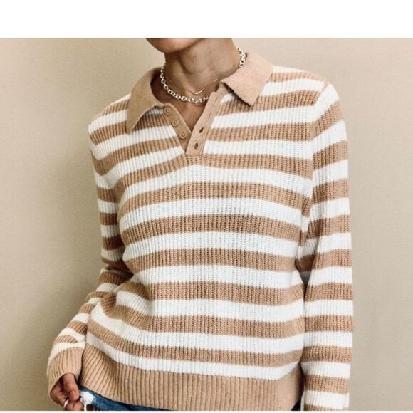 NWT American Eagle women's Striped Ribbed Knit collard‎ sweater size XS - Picture 1 of 13